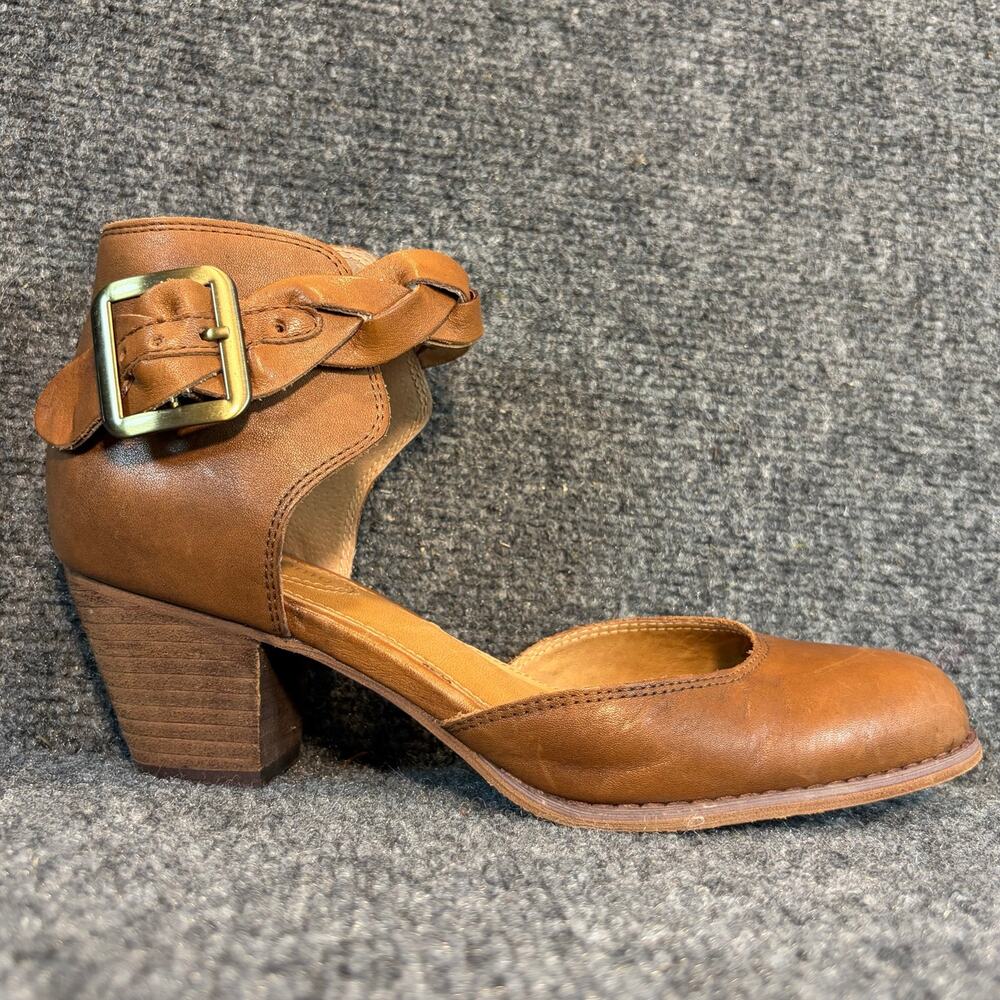 Corso Como Brown Leather Ankle Strap Block Heels Dress Sandals Braided Boho 7.5